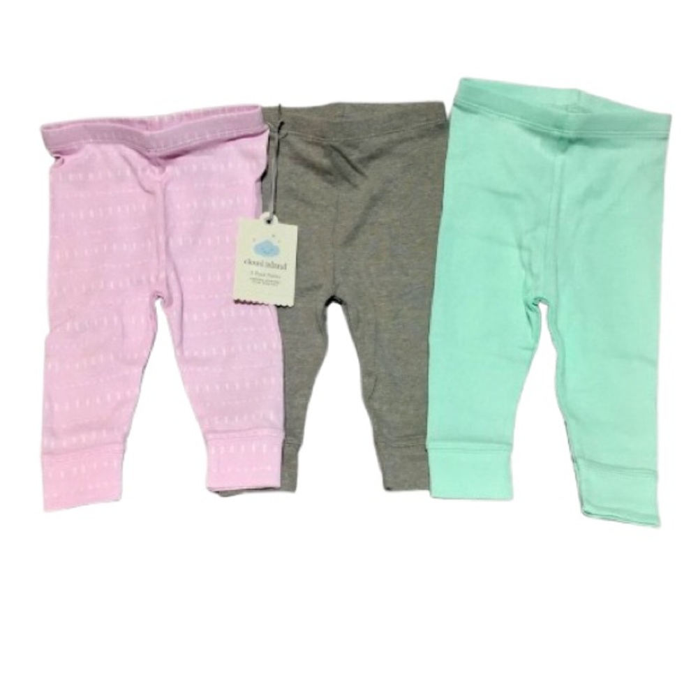 ✨Cloud Island Baby Girl Pull-On Pants Pink Mint Gray 6-9 months